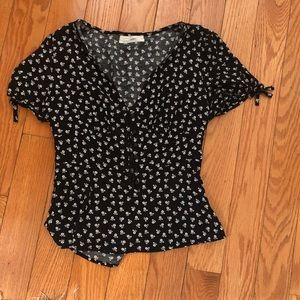 Urban Outfitters Black Floral Button Front Top